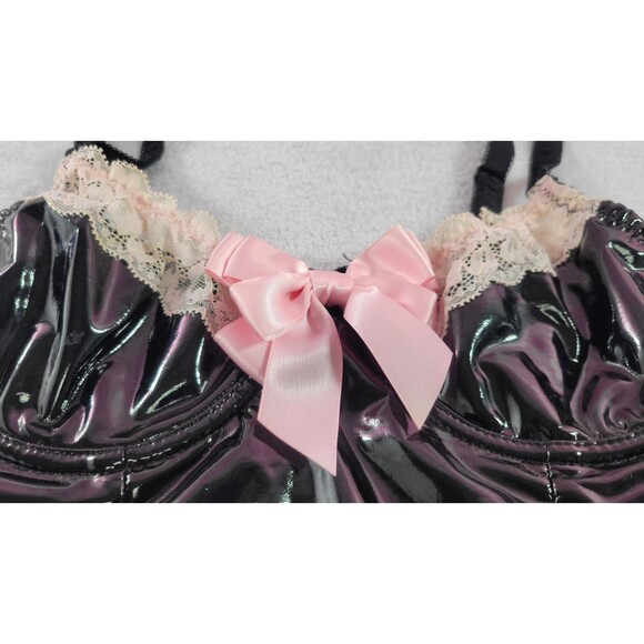 Dolls Kill Widow Black Pink Lace Two-Piece Set Sz S Kawaii Goth E Girl Lingerie - Picture 7 of 12